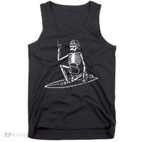 Skeleton Surfing Lazy Halloween Costume Skull Bones Surfer Tank Top thumb 0