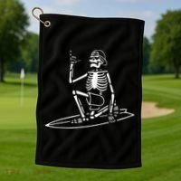 Skeleton Surfing Lazy Halloween Costume Skull Bones Surfer Golf Towel thumb 1