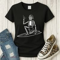 Skeleton Surfing Lazy Halloween Costume Skull Bones Surfer Women's T-Shirt thumb 3