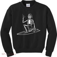 Skeleton Surfing Lazy Halloween Costume Skull Bones Surfer Kids Sweatshirt thumb 0