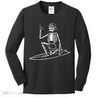 Skeleton Surfing Lazy Halloween Costume Skull Bones Surfer Kids Long Sleeve Shirt thumb 0