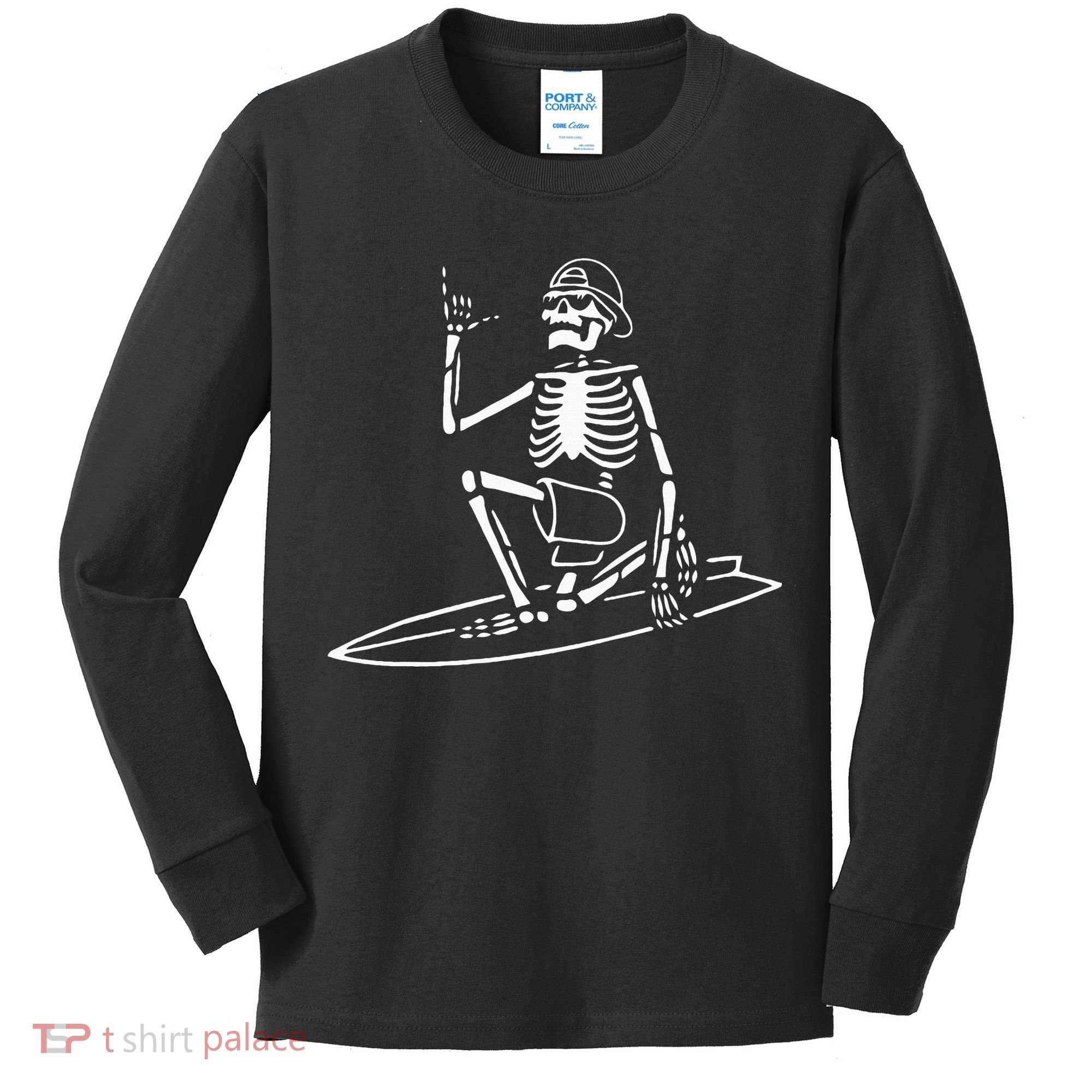 Skeleton Surfing Lazy Halloween Costume Skull Bones Surfer Kids Long Sleeve Shirt