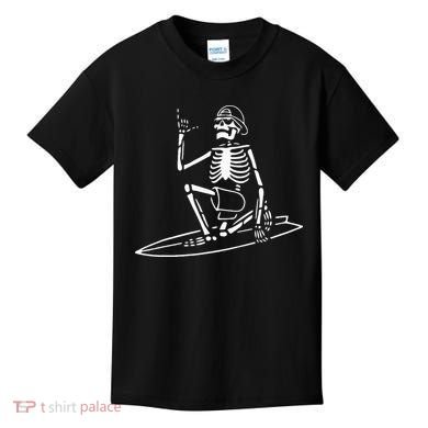 Skeleton Surfing Lazy Halloween Costume Skull Bones Surfer Kids T-Shirt