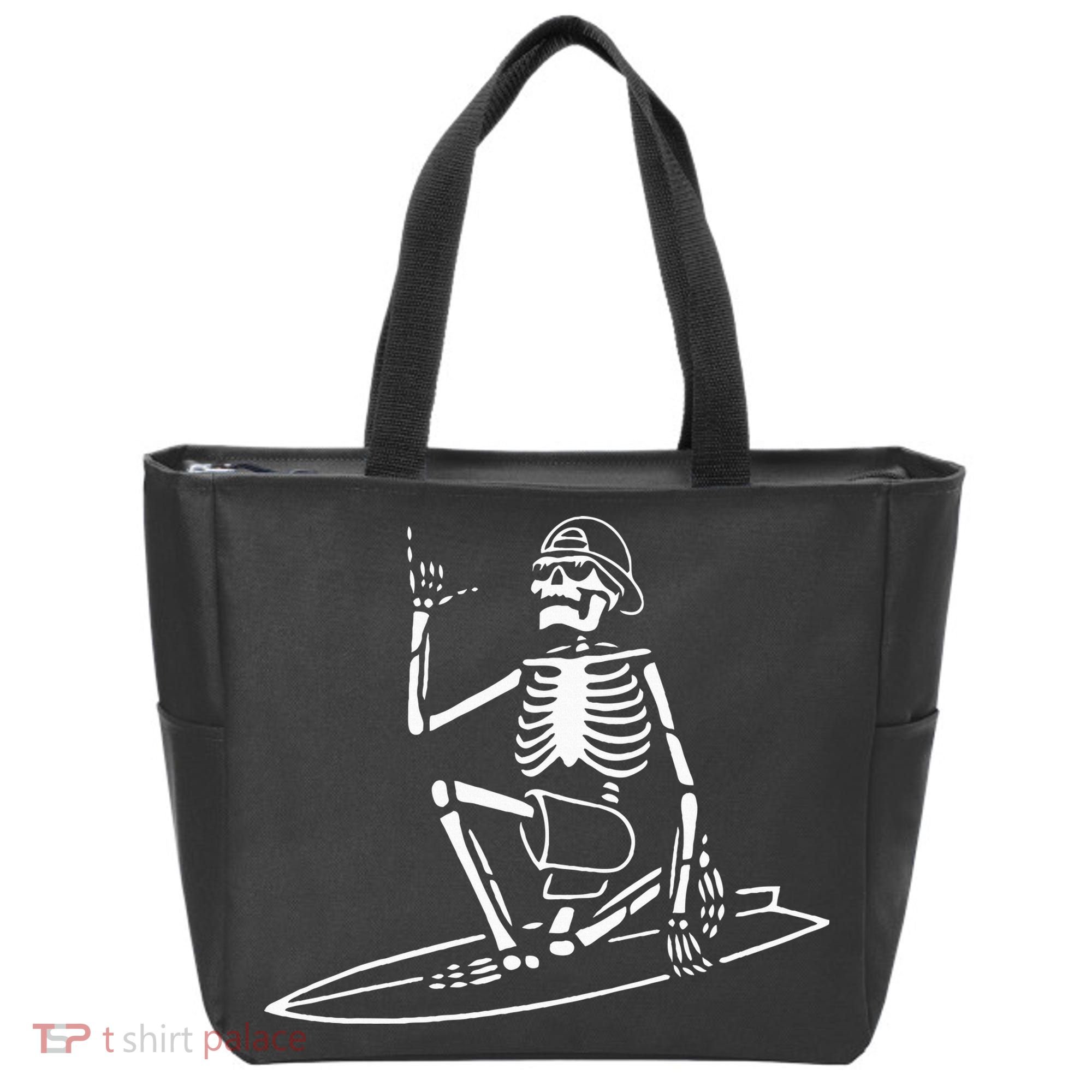 Skeleton Surfing Lazy Halloween Costume Skull Bones Surfer Tote Bag