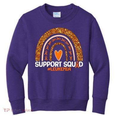Support Squad #Leukemia Orange Ribbon Rainbow Kids Sweatshirt