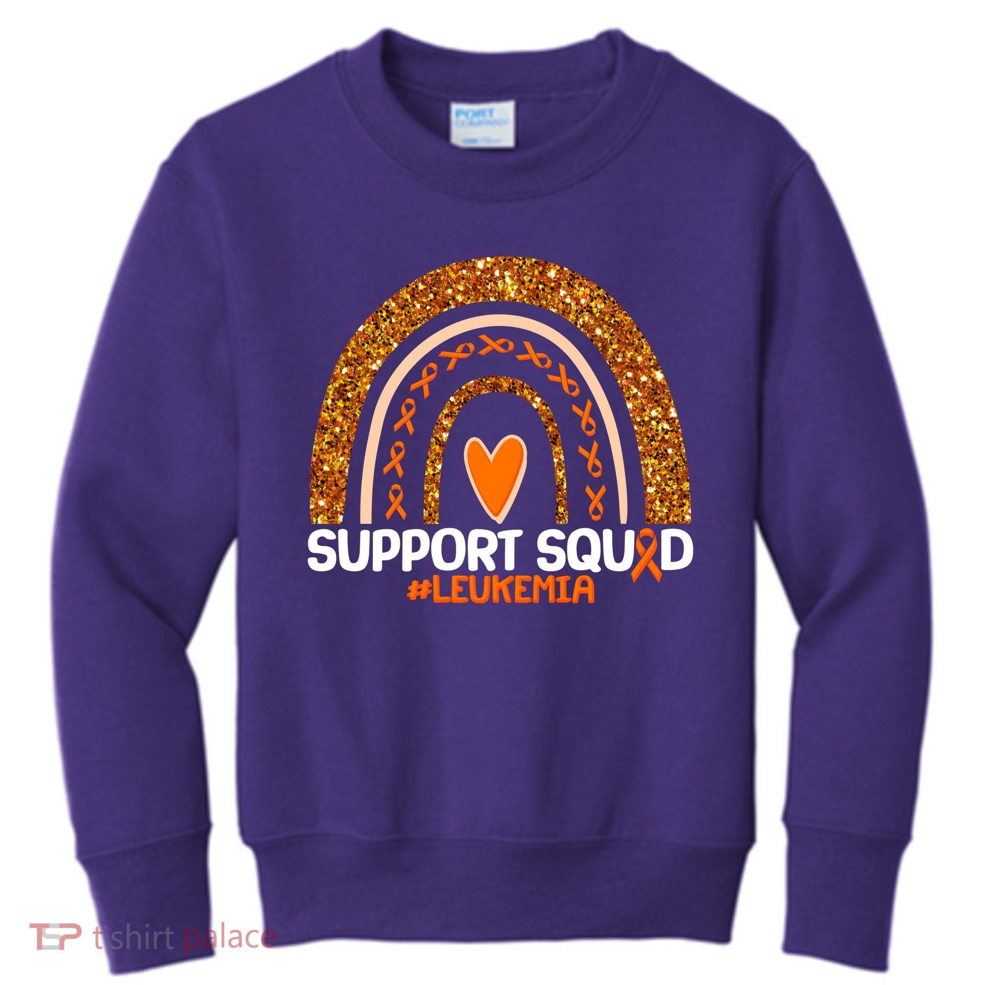 Support Squad #Leukemia Orange Ribbon Rainbow Kids Sweatshirt