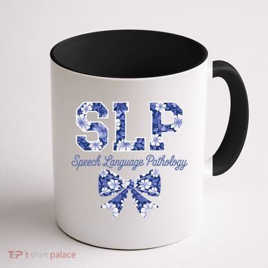 SLP Speech Language Pathology Floral Coquette Blue Bow Coffee Mug back