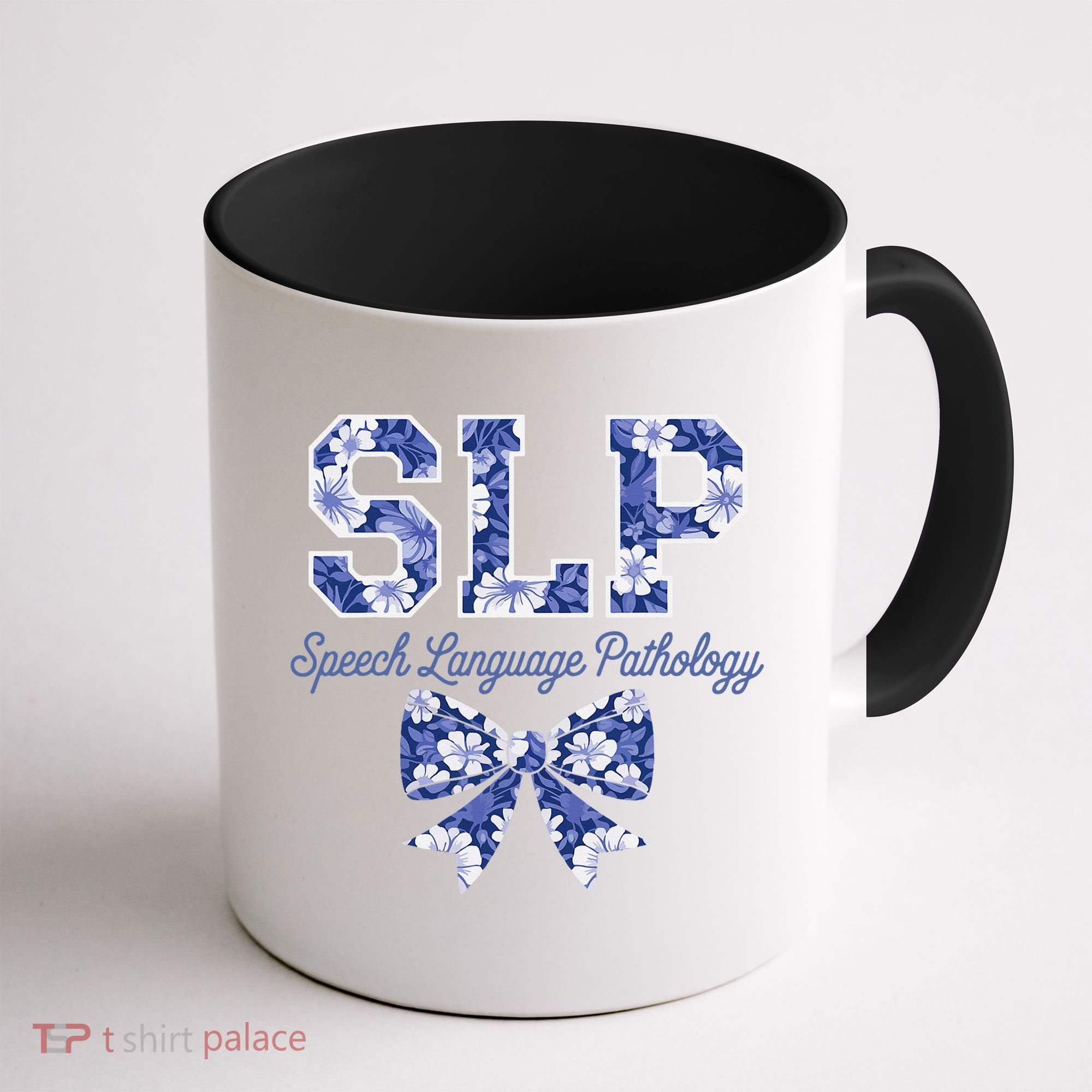SLP Speech Language Pathology Floral Coquette Blue Bow Coffee Mug