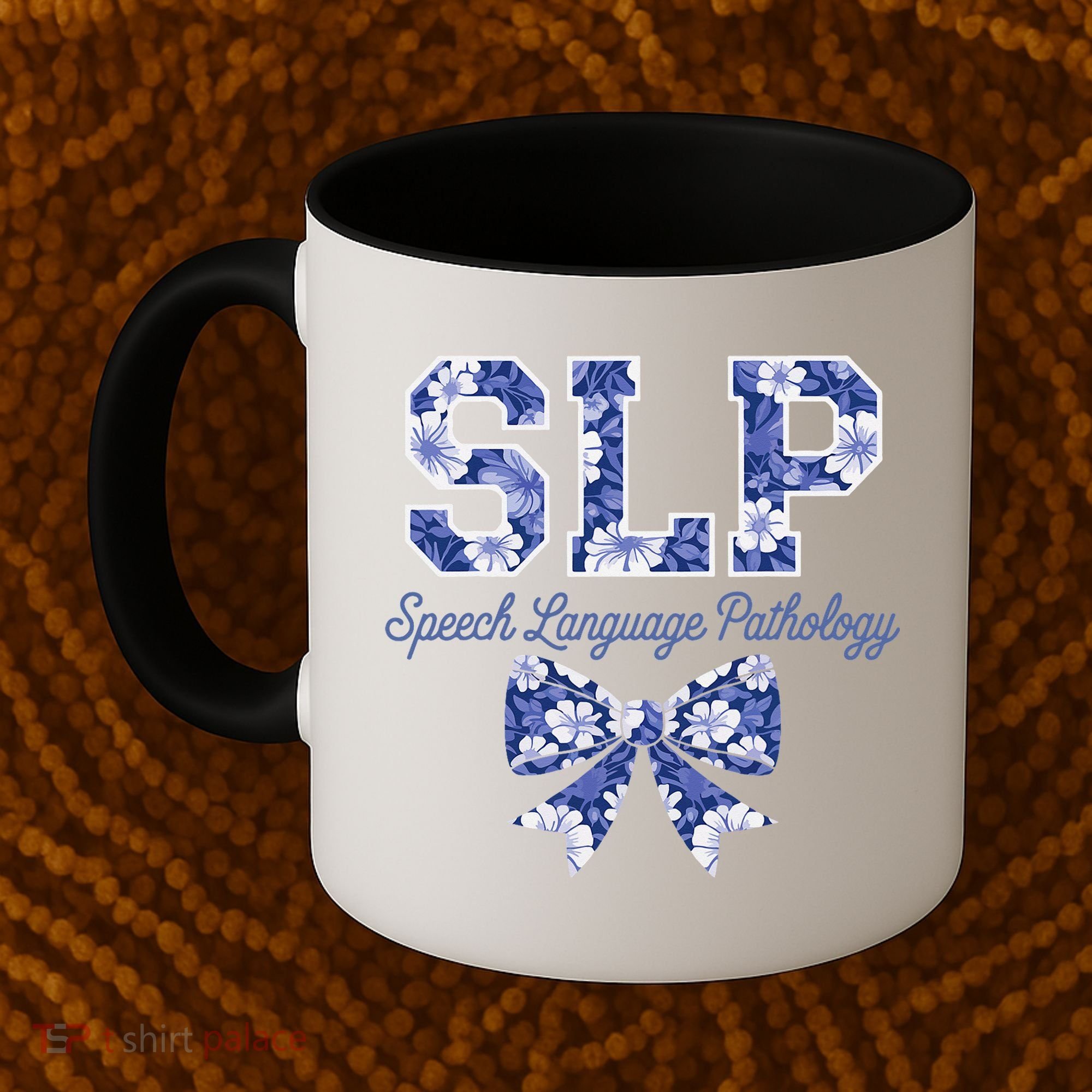 SLP Speech Language Pathology Floral Coquette Blue Bow Coffee Mug