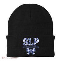 SLP Speech Language Pathology Floral Coquette Blue Bow Beanie thumb 0