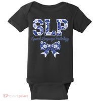 SLP Speech Language Pathology Floral Coquette Blue Bow Baby Bodysuit thumb 0