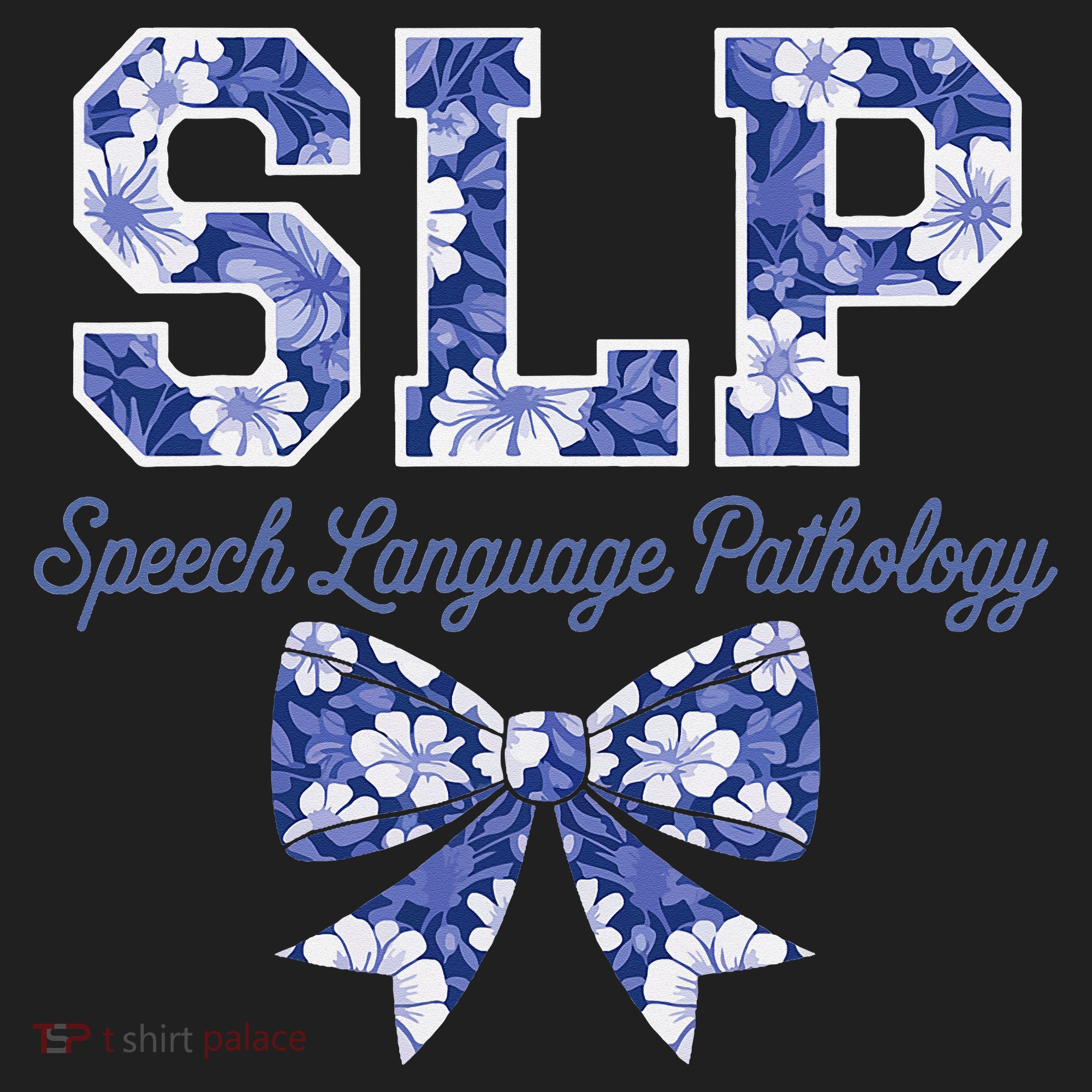 SLP Speech Language Pathology Floral Coquette Blue Bow Hat