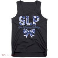 SLP Speech Language Pathology Floral Coquette Blue Bow Tank Top thumb 0