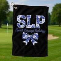 SLP Speech Language Pathology Floral Coquette Blue Bow Golf Towel thumb 1