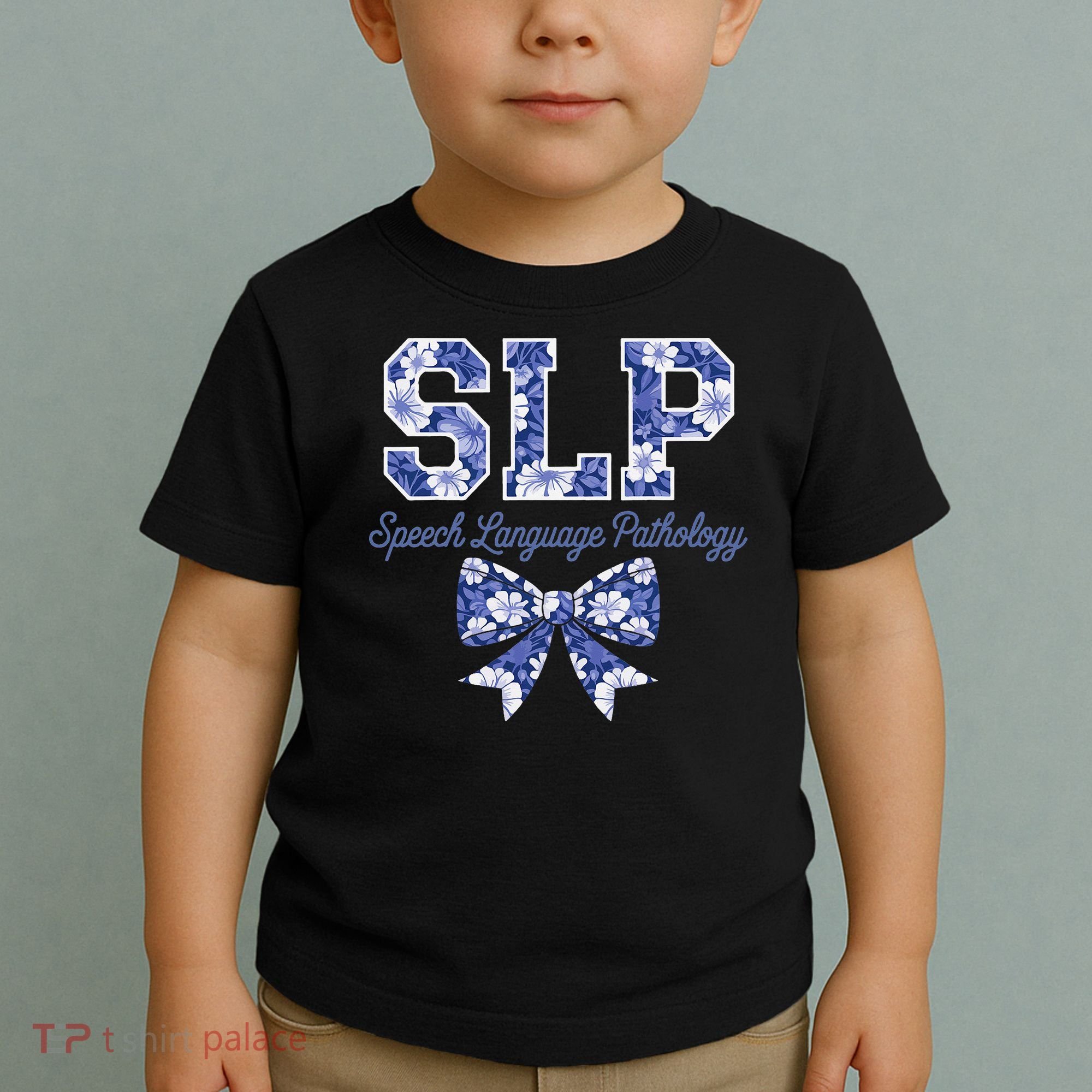 SLP Speech Language Pathology Floral Coquette Blue Bow Toddler T-Shirt