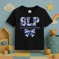 SLP Speech Language Pathology Floral Coquette Blue Bow Toddler T-Shirt thumb 3