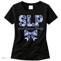 SLP Speech Language Pathology Floral Coquette Blue Bow Women's T-Shirt thumb 0
