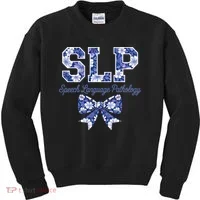 SLP Speech Language Pathology Floral Coquette Blue Bow Kids Sweatshirt thumb 0