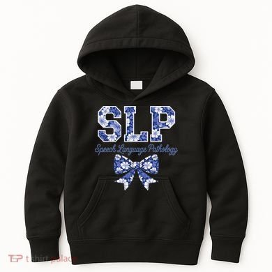SLP Speech Language Pathology Floral Coquette Blue Bow Kids Hoodie