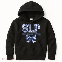 SLP Speech Language Pathology Floral Coquette Blue Bow Kids Hoodie thumb 0