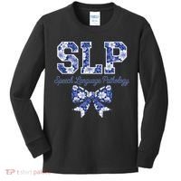 SLP Speech Language Pathology Floral Coquette Blue Bow Kids Long Sleeve Shirt thumb 0