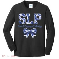 SLP Speech Language Pathology Floral Coquette Blue Bow Kids Long Sleeve Shirt thumb 0