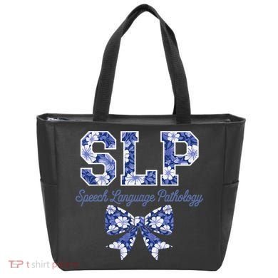 SLP Speech Language Pathology Floral Coquette Blue Bow Tote Bag