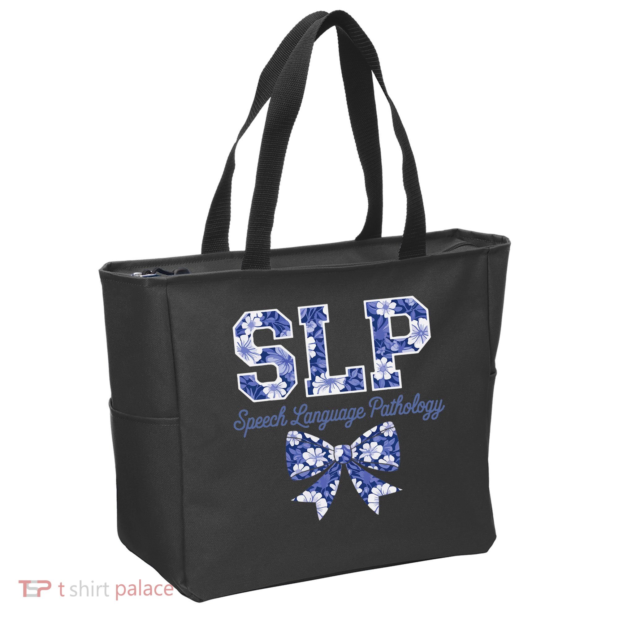 SLP Speech Language Pathology Floral Coquette Blue Bow Tote Bag