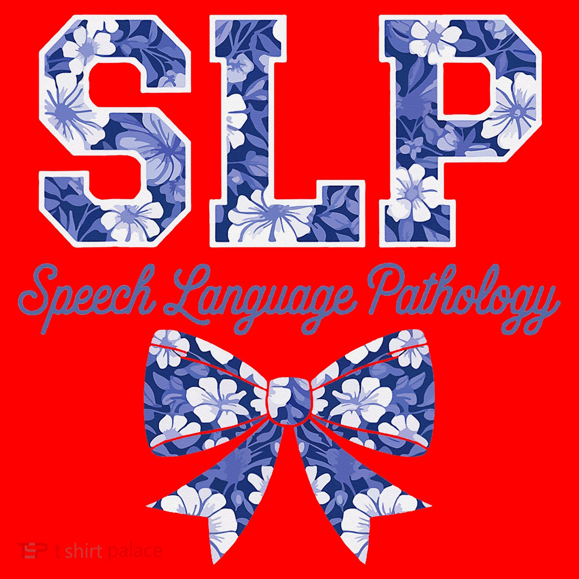 SLP Speech Language Pathology Floral Coquette Blue Bow Santa Hat