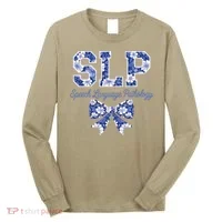 SLP Speech Language Pathology Floral Coquette Blue Bow Long Sleeve Shirt thumb 0