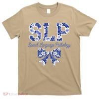 SLP Speech Language Pathology Floral Coquette Blue Bow T-Shirt thumb 0