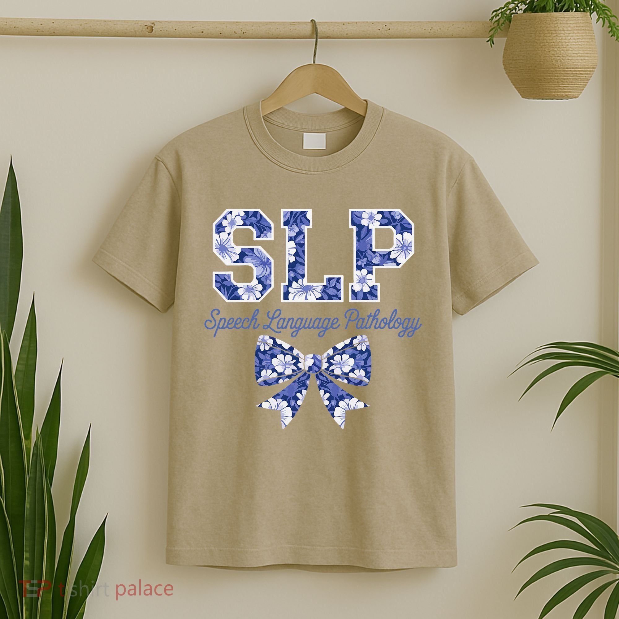 SLP Speech Language Pathology Floral Coquette Blue Bow T-Shirt
