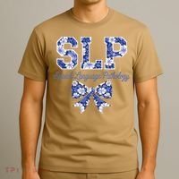 SLP Speech Language Pathology Floral Coquette Blue Bow T-Shirt thumb 3