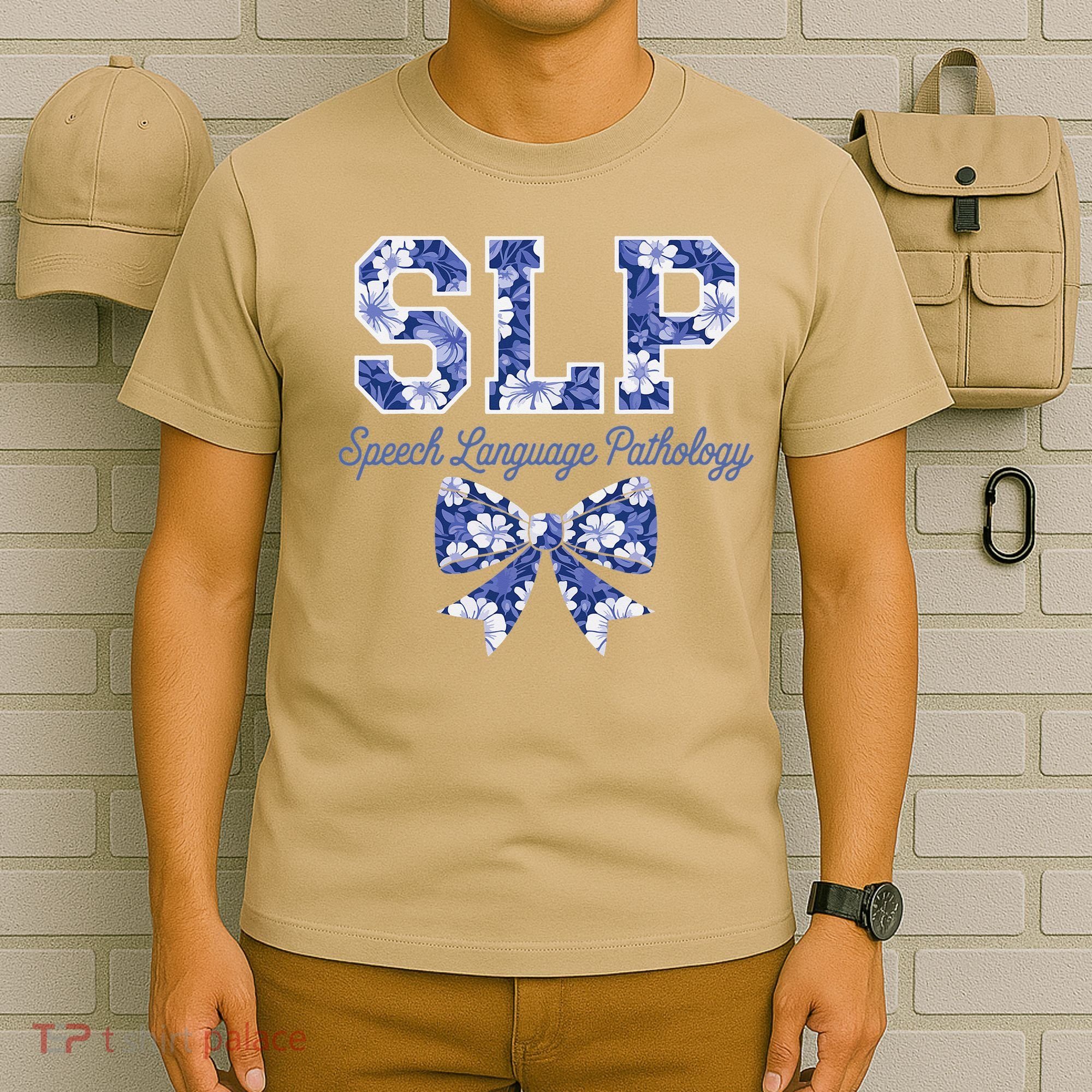 SLP Speech Language Pathology Floral Coquette Blue Bow T-Shirt
