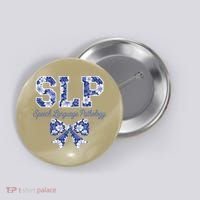 SLP Speech Language Pathology Floral Coquette Blue Bow Button thumb 0