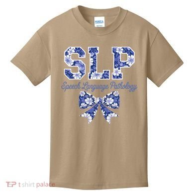 SLP Speech Language Pathology Floral Coquette Blue Bow Kids T-Shirt