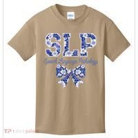 SLP Speech Language Pathology Floral Coquette Blue Bow Kids T-Shirt thumb 0