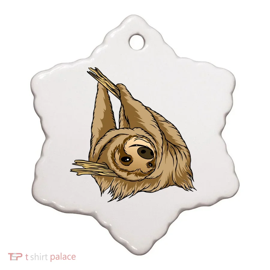 Sloth Ceramic Ornament: Printed ornament — front