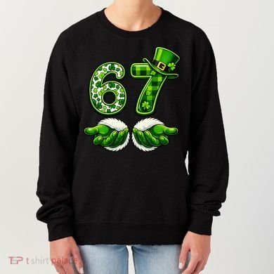 Six Seven Meme 67 St Patricks Day Shamrock Irish Clover Women's Sweatshirt
