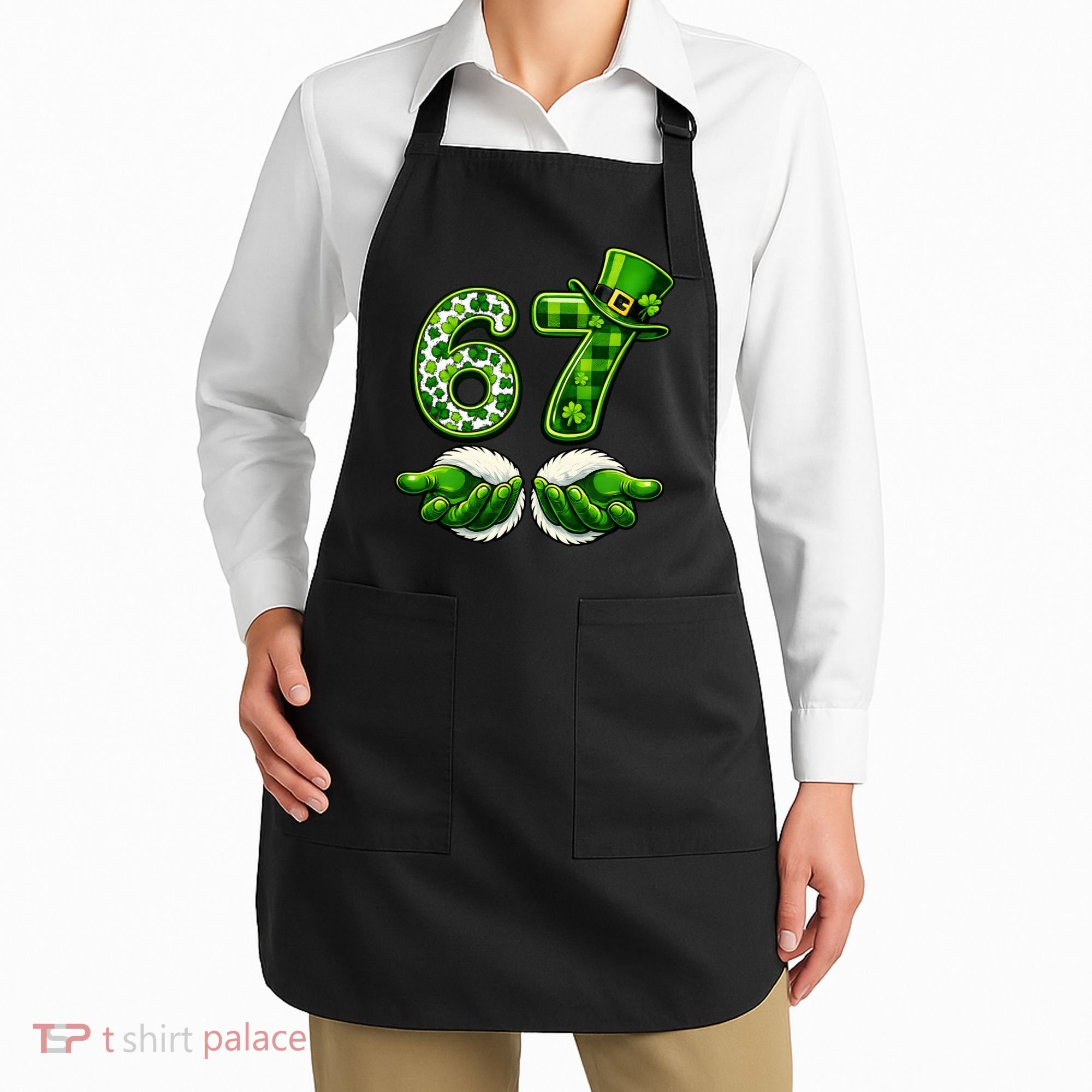 Six Seven Meme 67 St Patricks Day Shamrock Irish Clover Apron