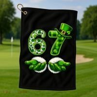 Six Seven Meme 67 St Patricks Day Shamrock Irish Clover Golf Towel thumb 1