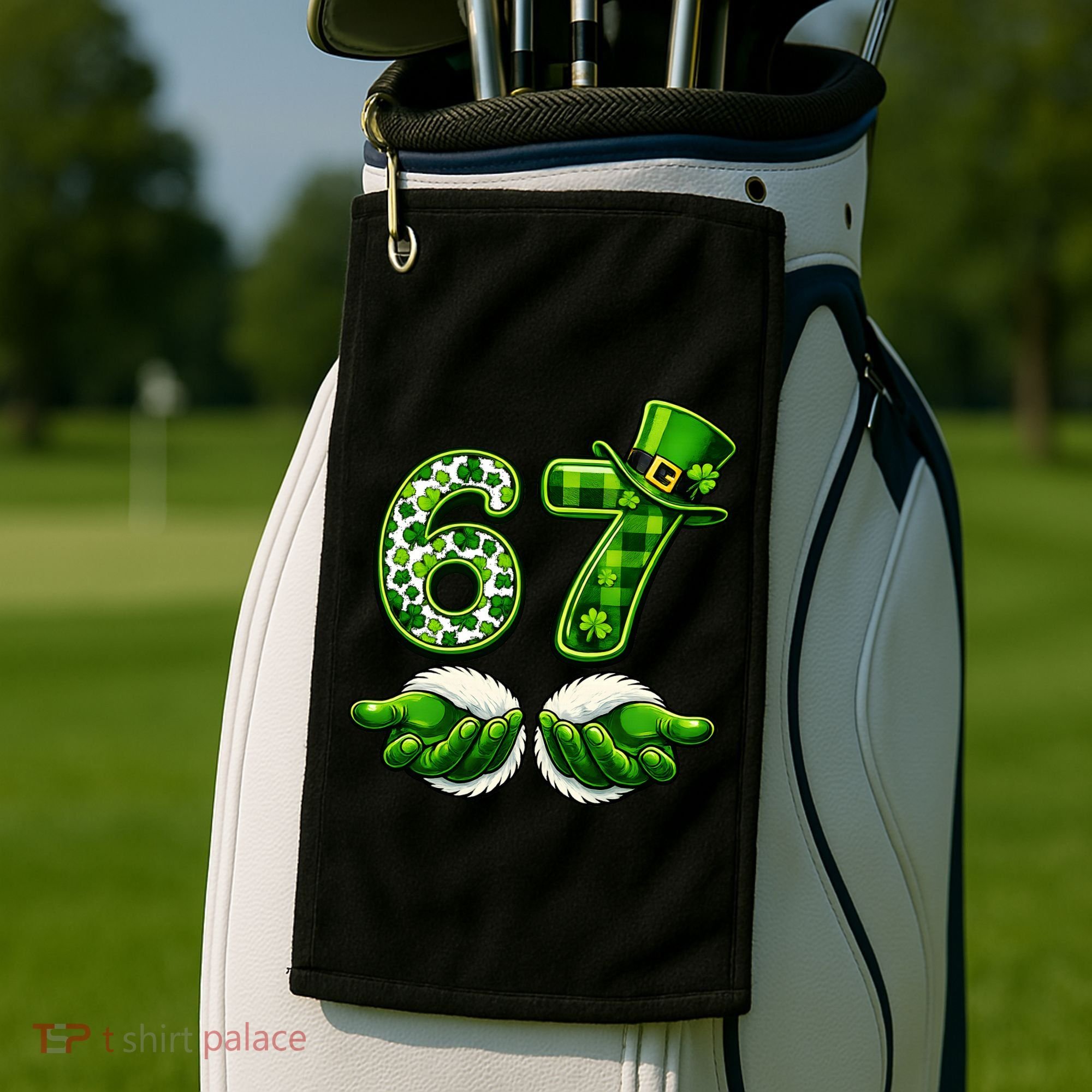 Six Seven Meme 67 St Patricks Day Shamrock Irish Clover Golf Towel