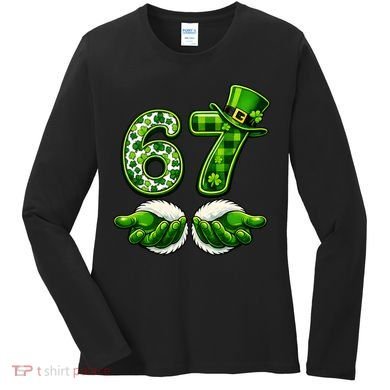 Six Seven Meme 67 St Patricks Day Shamrock Irish Clover Women's Long Sleeve Shirt