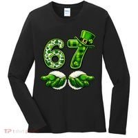 Six Seven Meme 67 St Patricks Day Shamrock Irish Clover Women's Long Sleeve Shirt thumb 0