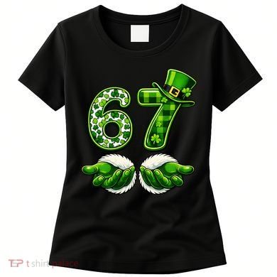 Six Seven Meme 67 St Patricks Day Shamrock Irish Clover Women's T-Shirt