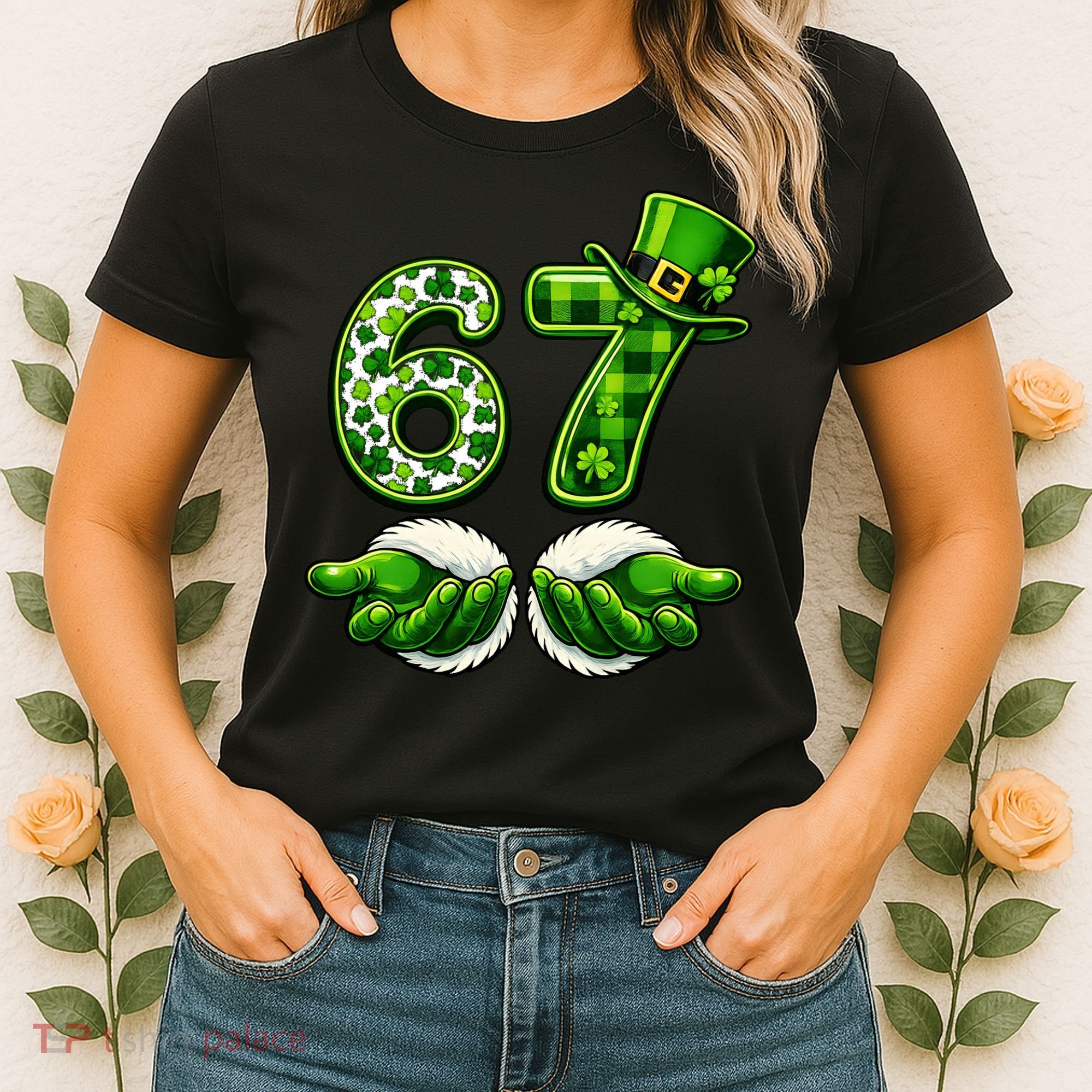 Six Seven Meme 67 St Patricks Day Shamrock Irish Clover Women's T-Shirt