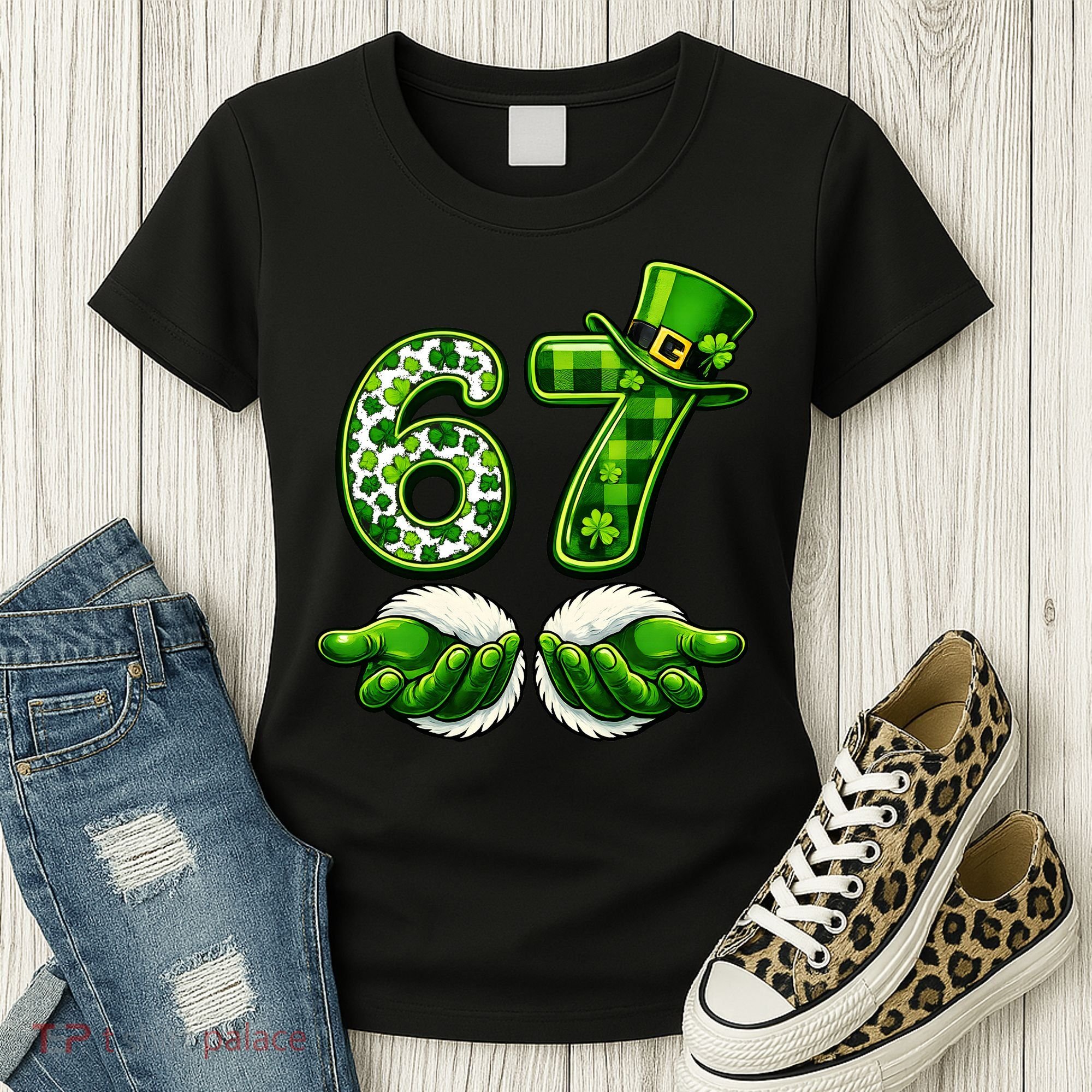 Six Seven Meme 67 St Patricks Day Shamrock Irish Clover Women's T-Shirt