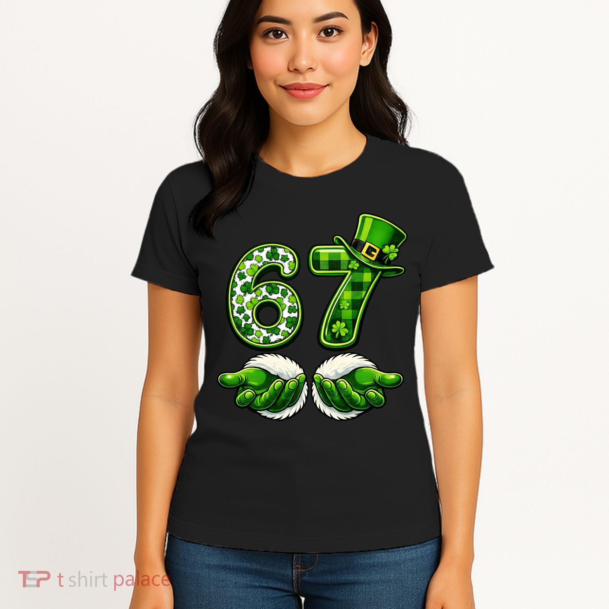 Six Seven Meme 67 St Patricks Day Shamrock Irish Clover Women's T-Shirt