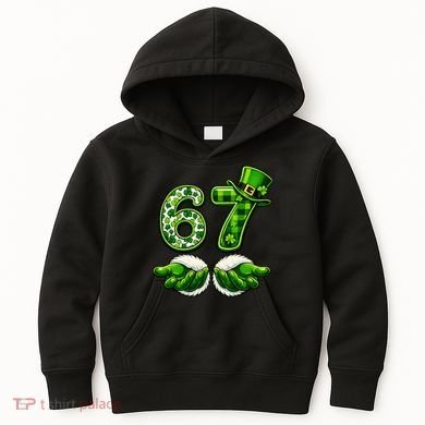 Six Seven Meme 67 St Patricks Day Shamrock Irish Clover Kids Hoodie
