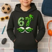 Six Seven Meme 67 St Patricks Day Shamrock Irish Clover Kids Hoodie thumb 2